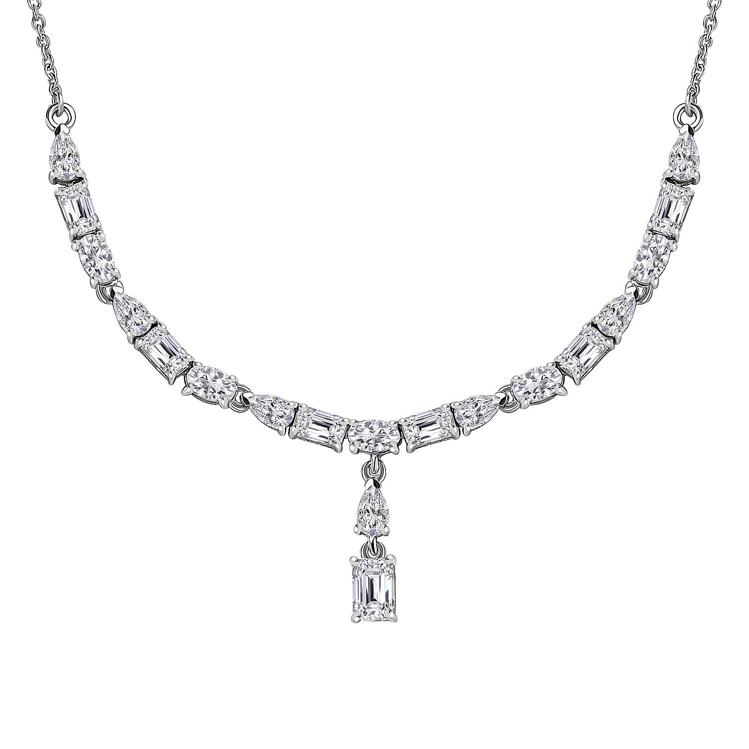 D'Joy Moissanite Y-Shape Necklace 18-20 Inches in Platinum Over Sterling Silver 4.70 ctw
