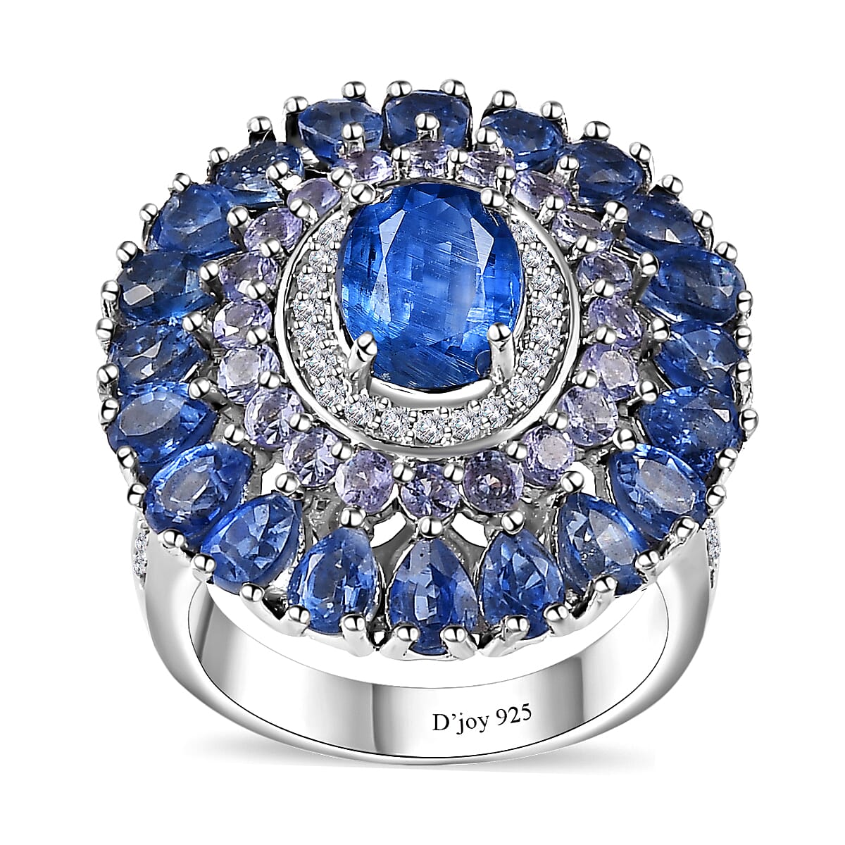 Premium Kashmir Kyanite, Multi Gemstone Floral Spray Ring in Platinum Over Sterling Silver (Size 10.0) 8.20 ctw