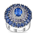 Premium Kashmir Kyanite, Multi Gemstone Floral Spray Ring in Platinum Over Sterling Silver (Size 10.0) 8.20 ctw - Sticky add to cart bar