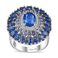 Premium Kashmir Kyanite, Multi Gemstone Floral Spray Ring in Platinum Over Sterling Silver (Size 10.0) 8.20 ctw