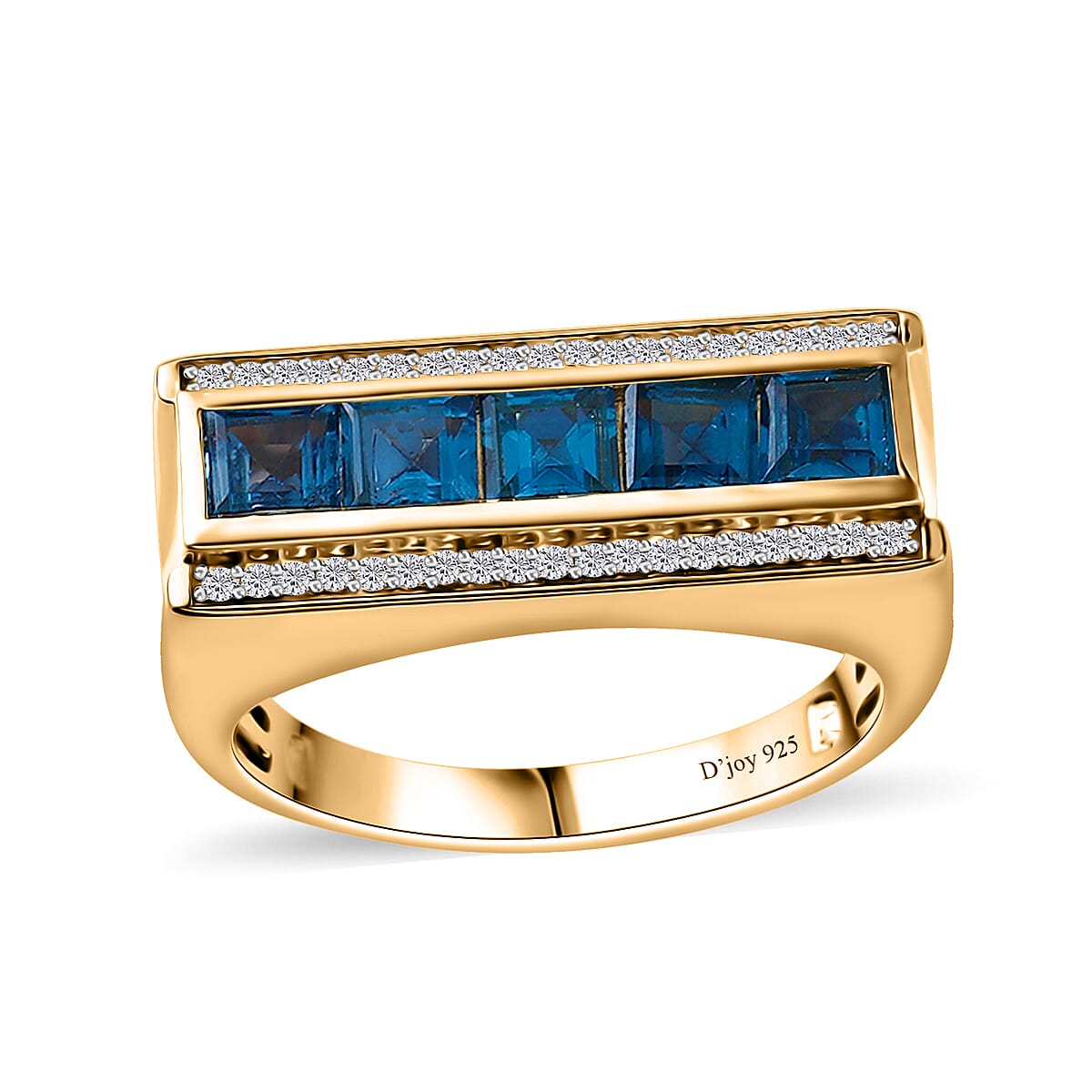 London Blue Topaz, White Zircon Men's Ring in Vermeil YG Over Sterling Silver (Size 10.0) 2.50 ctw