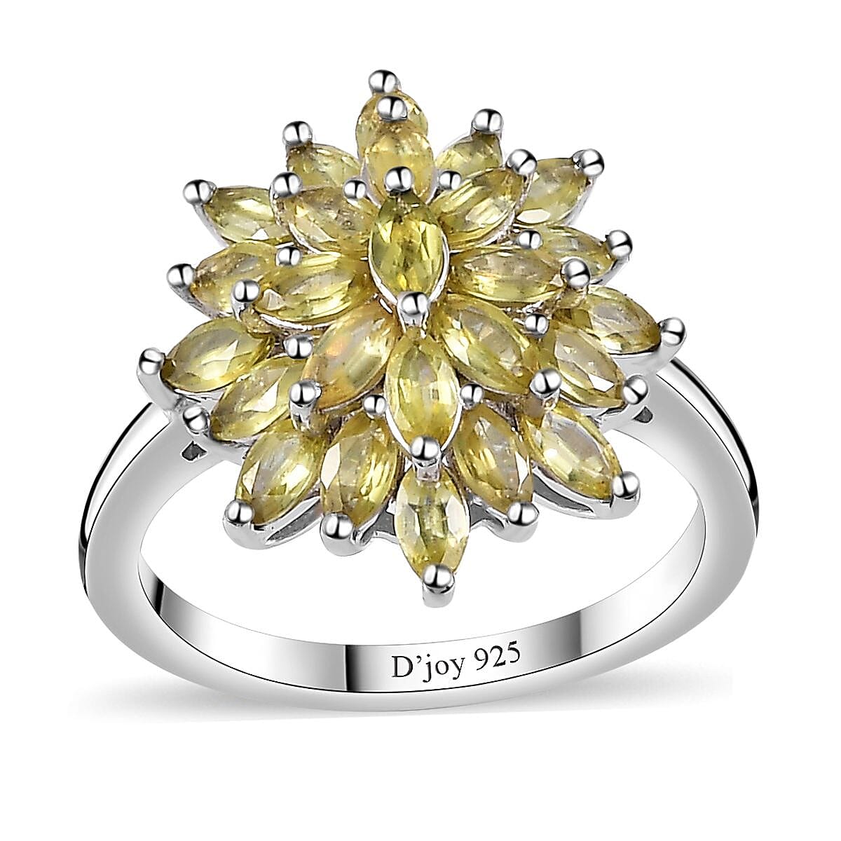 Premium Sava Sphene Floral Ring in Rhodium Over Sterling Silver (Size 6.0) 2.25 ctw