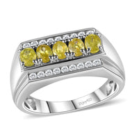 Premium Sava Sphene, Moissanite Men's Ring in Rhodium Over Sterling Silver (Size 10.0) 1.35 ctw