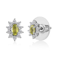 Premium Sphene and White Zircon Sunburst Earrings in Rhodium Over Sterling Silver 0.90 ctw