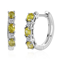 Premium Sphene and Moissanite Hoop Earrings in Rhodium Over Sterling Silver 1.35 ctw
