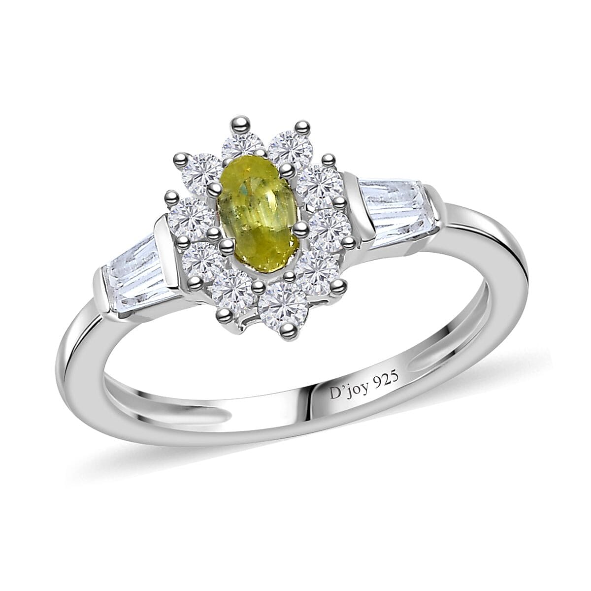 Premium Sava Sphene, White Zircon Ring in Rhodium Over Sterling Silver (Size 9.0) 1.00 ctw