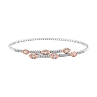 Modani 14K White and Yellow Gold Natural Pink and White Diamond (SI) Bangle Bracelet (7.0 In) Metal Weight (4.35 g) Including Titanium Spring Weight 0.70g 0.90 ctw
