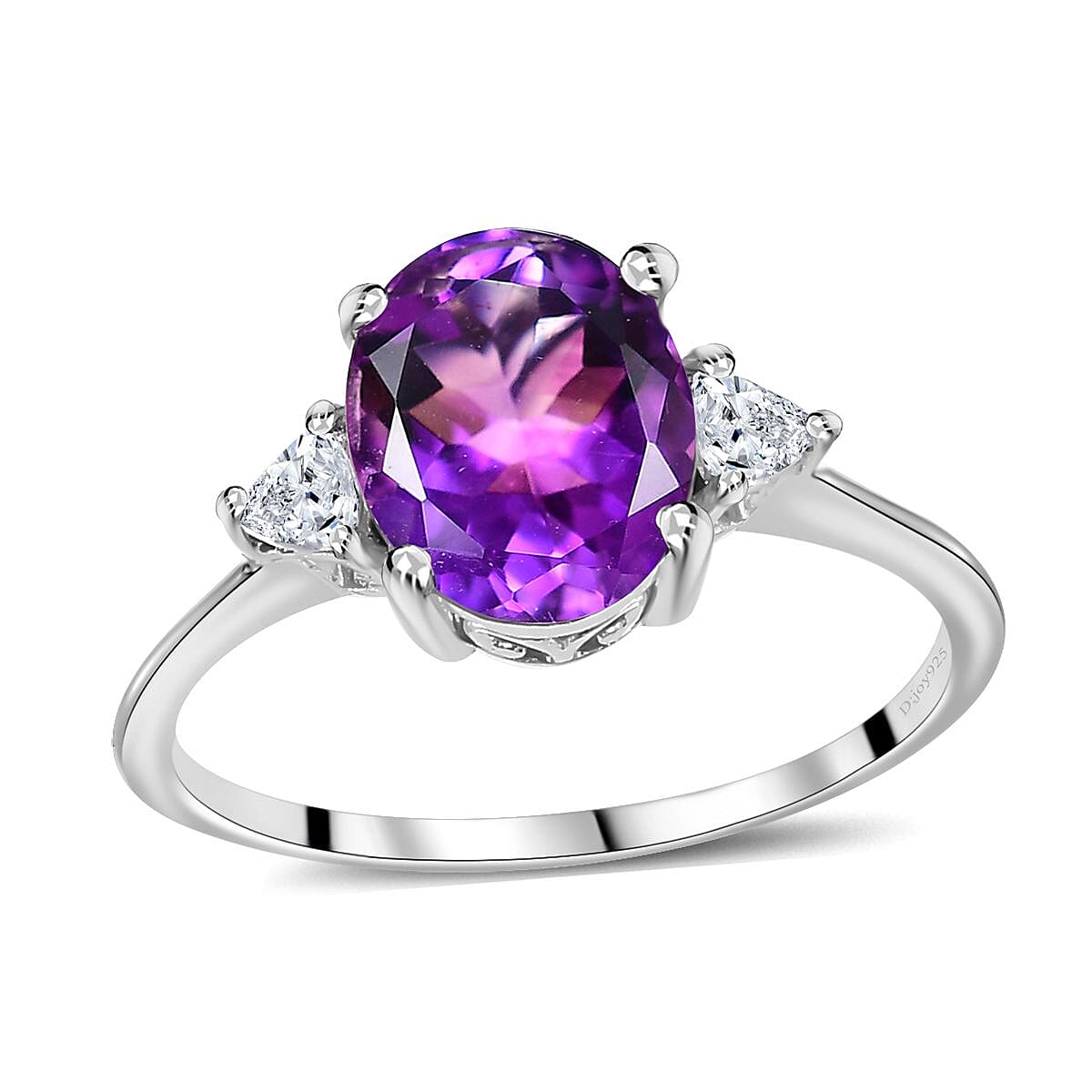Premium Moroccan Amethyst and White Zircon Ring in Rhodium Over Sterling Silver (Size 9.0) 2.85 ctw