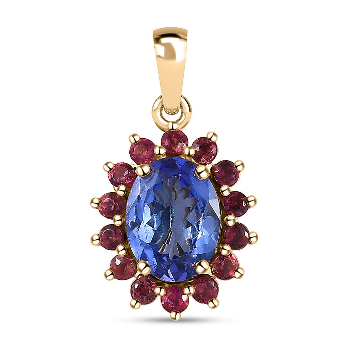 Luxoro Premium Tanzanite and Ofiki Rubellie 1.65 ctw Patriotic Pride Pendant without Chain in 10K Yellow Gold