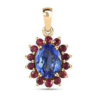 Luxoro Premium Tanzanite and Ofiki Rubellie 1.65 ctw Patriotic Pride Pendant without Chain in 10K Yellow Gold