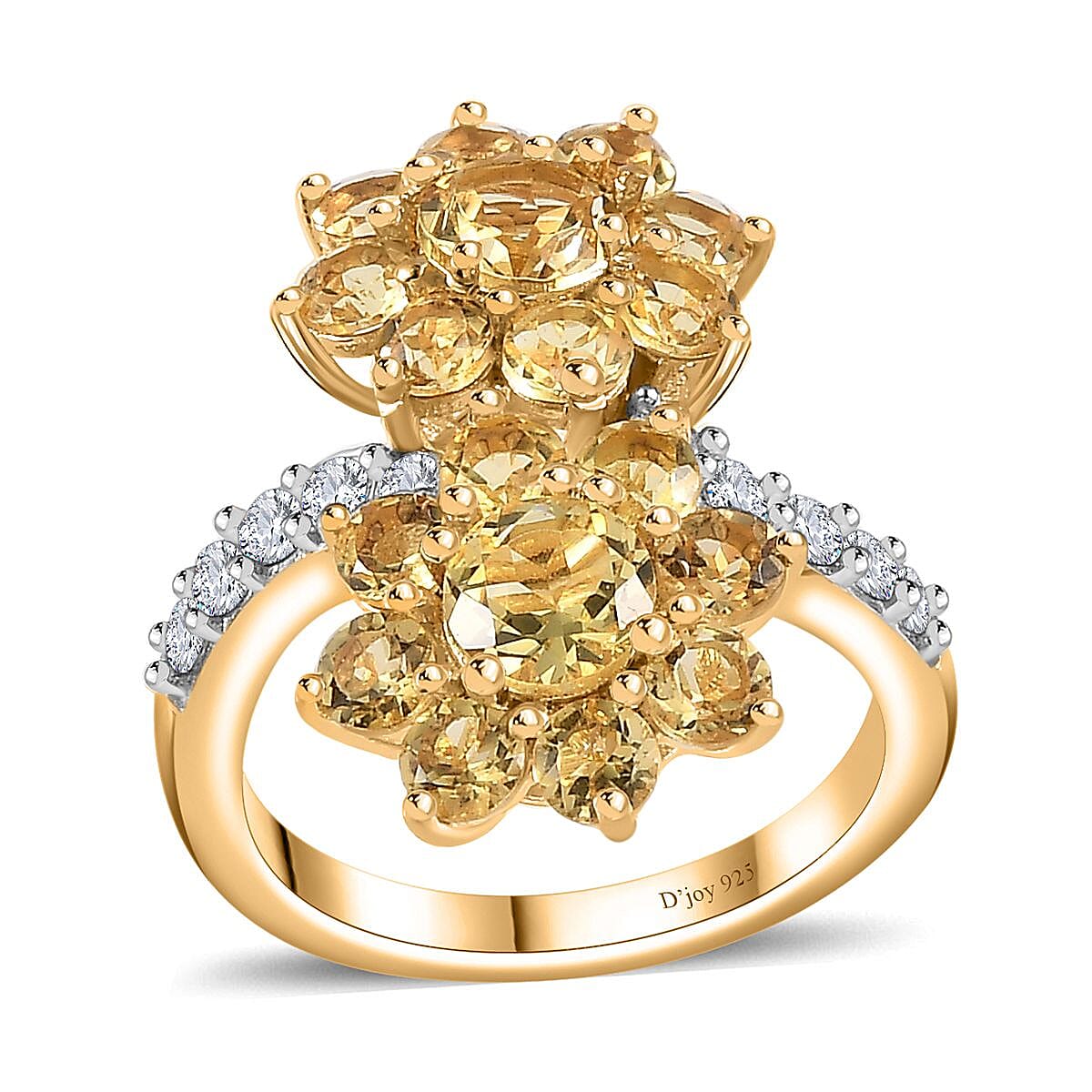 Sunfire Beryl, White Zircon Bypass Ring in Vermeil YG Over Sterling Silver (Size 10.0) 3.15 ctw