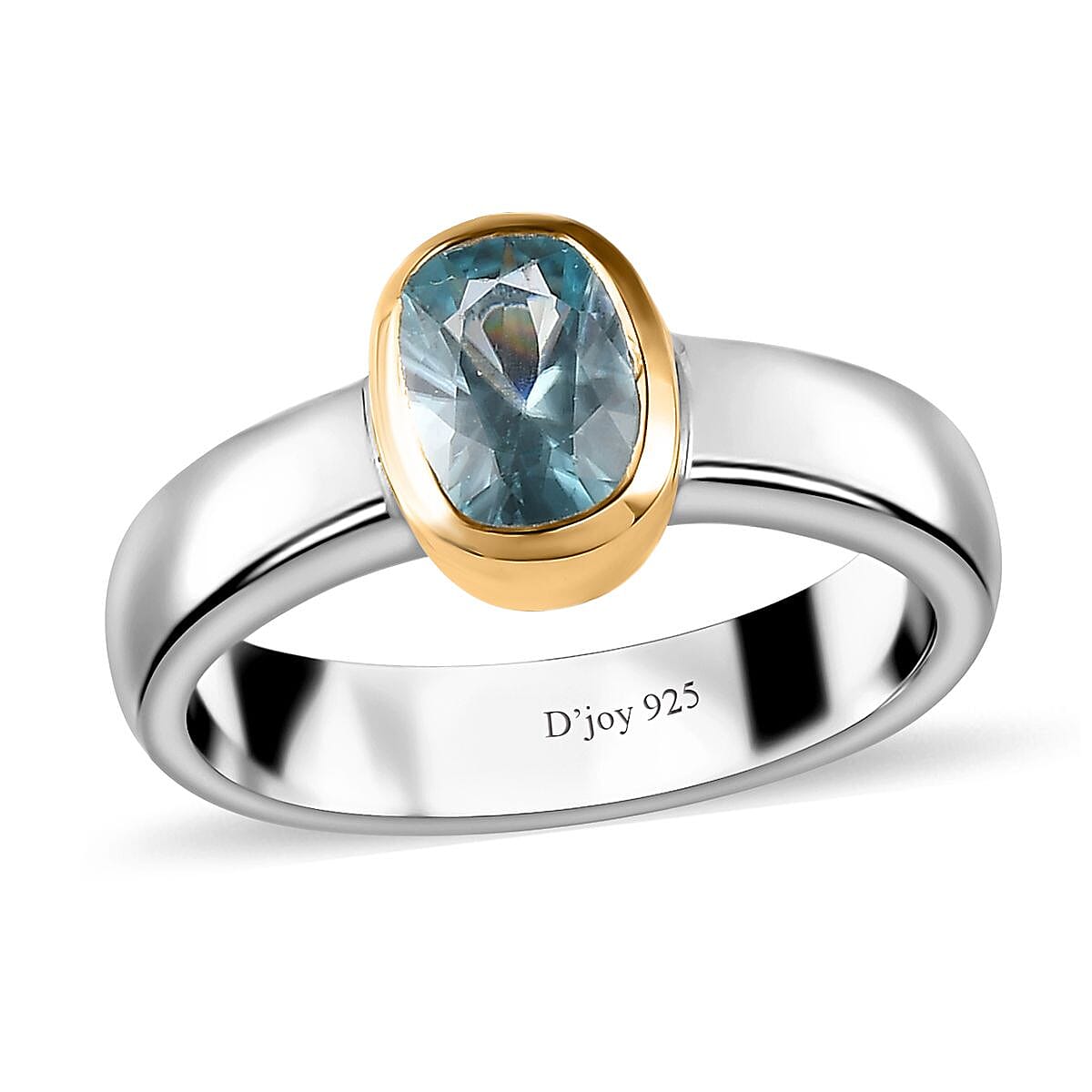 Cambodian Blue Zircon Solitaire Ring in Vermeil YG and Platinum Over Sterling Silver (Size 6) 1.25 ctw