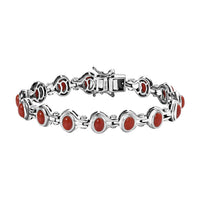Mediterranean Coral, White Zircon Bracelet in Platinum Over Sterling Silver (6.50 In) 9.60 ctw