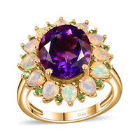 AAA Moroccan Amethyst, Multi Gemstone Floral Ring in Vermeil YG Over Sterling Silver (Size 7.0) 6.00 ctw