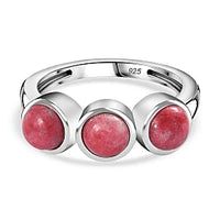 Premium Thulite 1.80 ctw 3 Stone Ring in Rhodium Over Sterling Silver (Size 6.5)