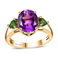Premium Moroccan Amethyst and Chrome Diopside Ring in Vermeil Yellow Gold Over Sterling Silver 3.85 ctw