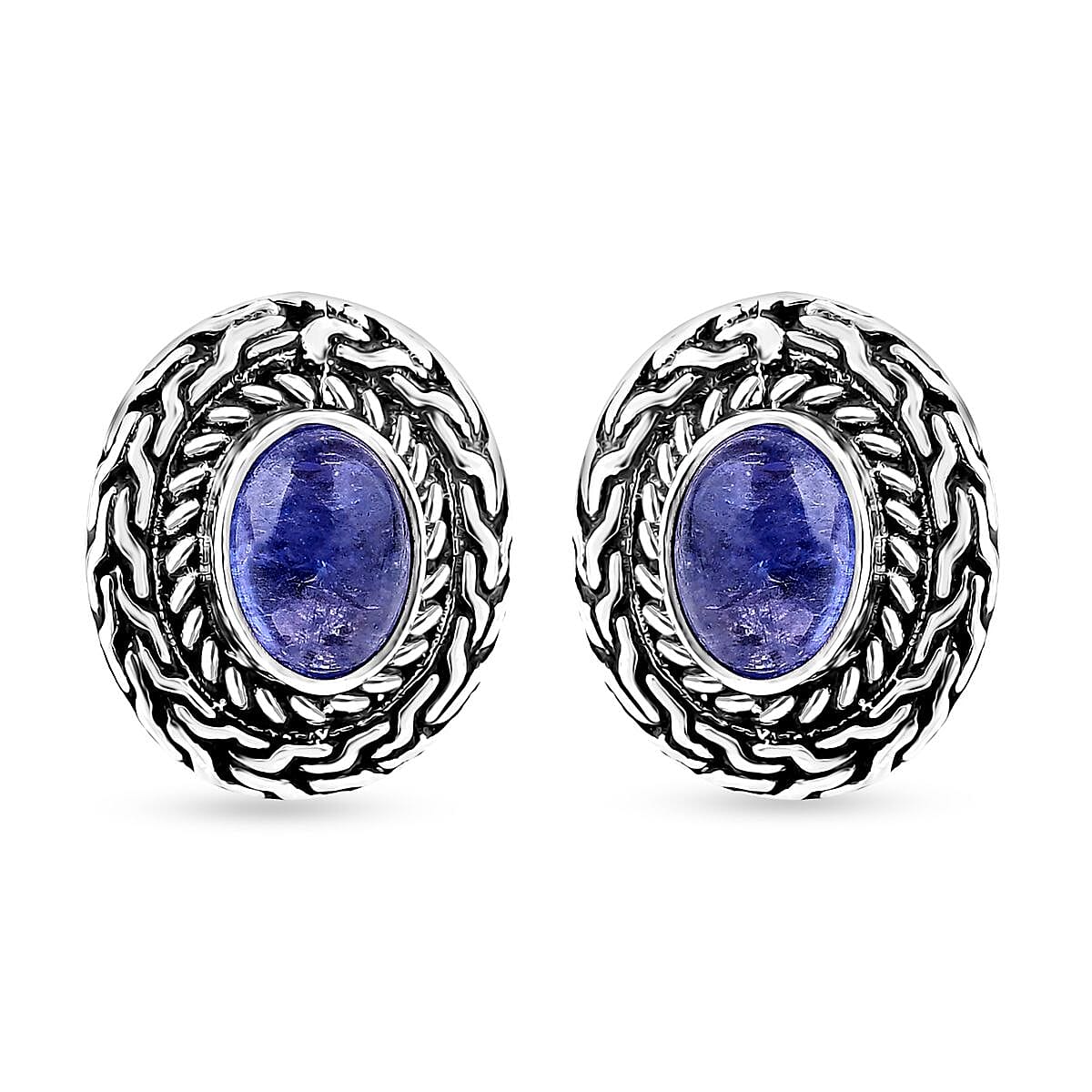 Bali Legacy Tanzanite Tulang Naga Stud Earrings in Sterling Silver 3.35 ctw