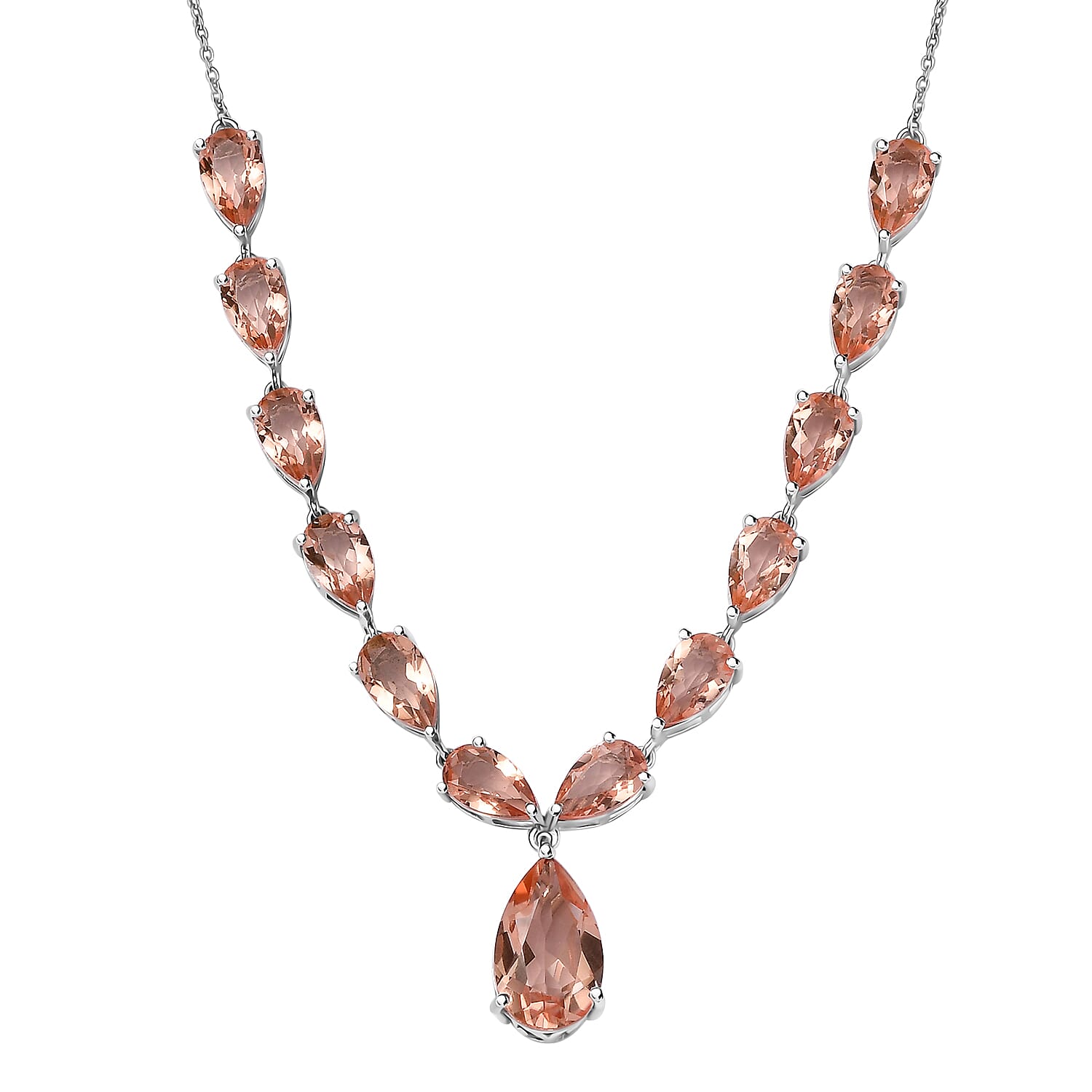 D'Joy Morganique Quartz (Triplet) Drop Necklace 18-20 Inches in Rhodium Over Sterling Silver 26.15 ctw
