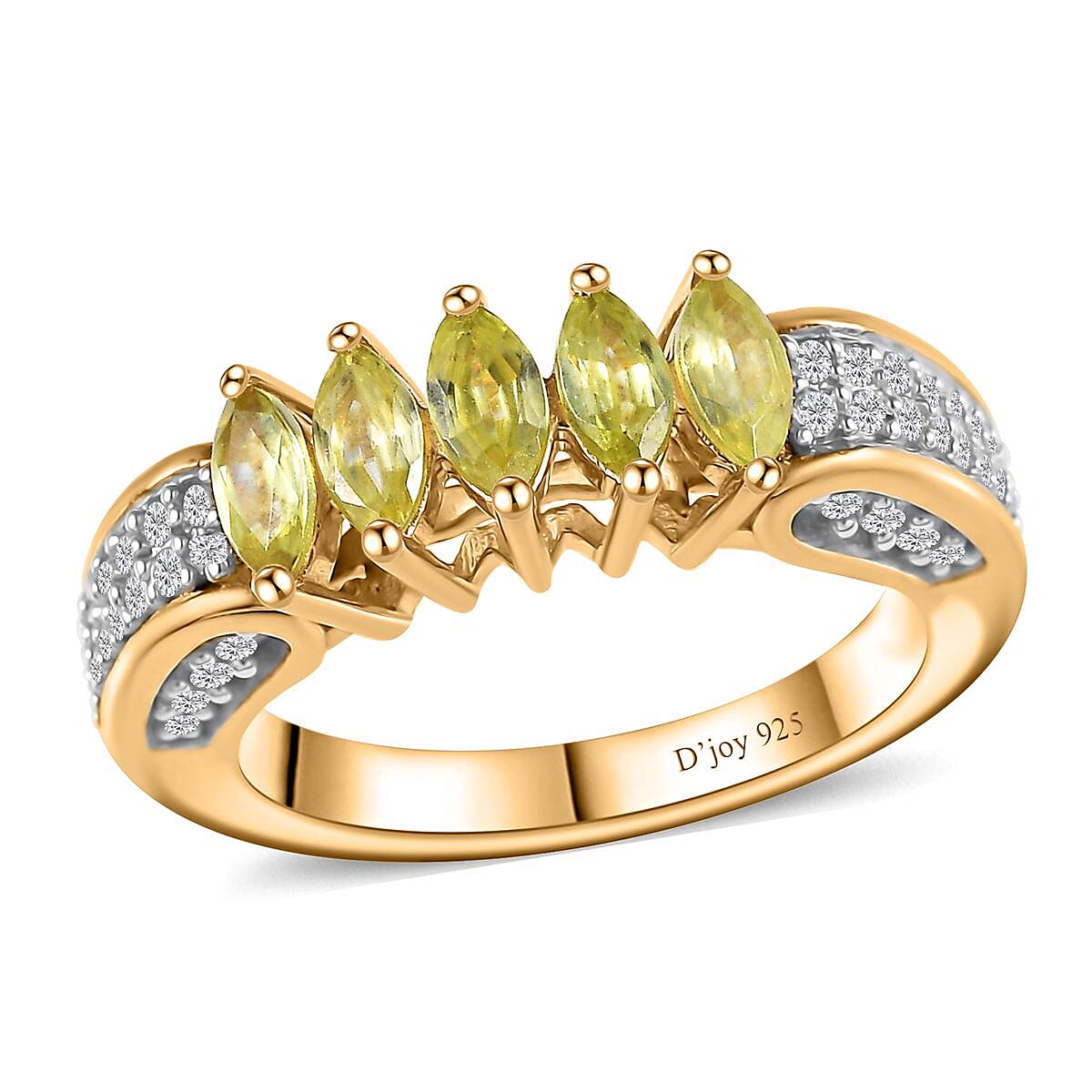 Premium Sava Sphene, White Zircon Ring in 18K Vermeil YG Over Sterling Silver (Size 10.0) 1.65 ctw
