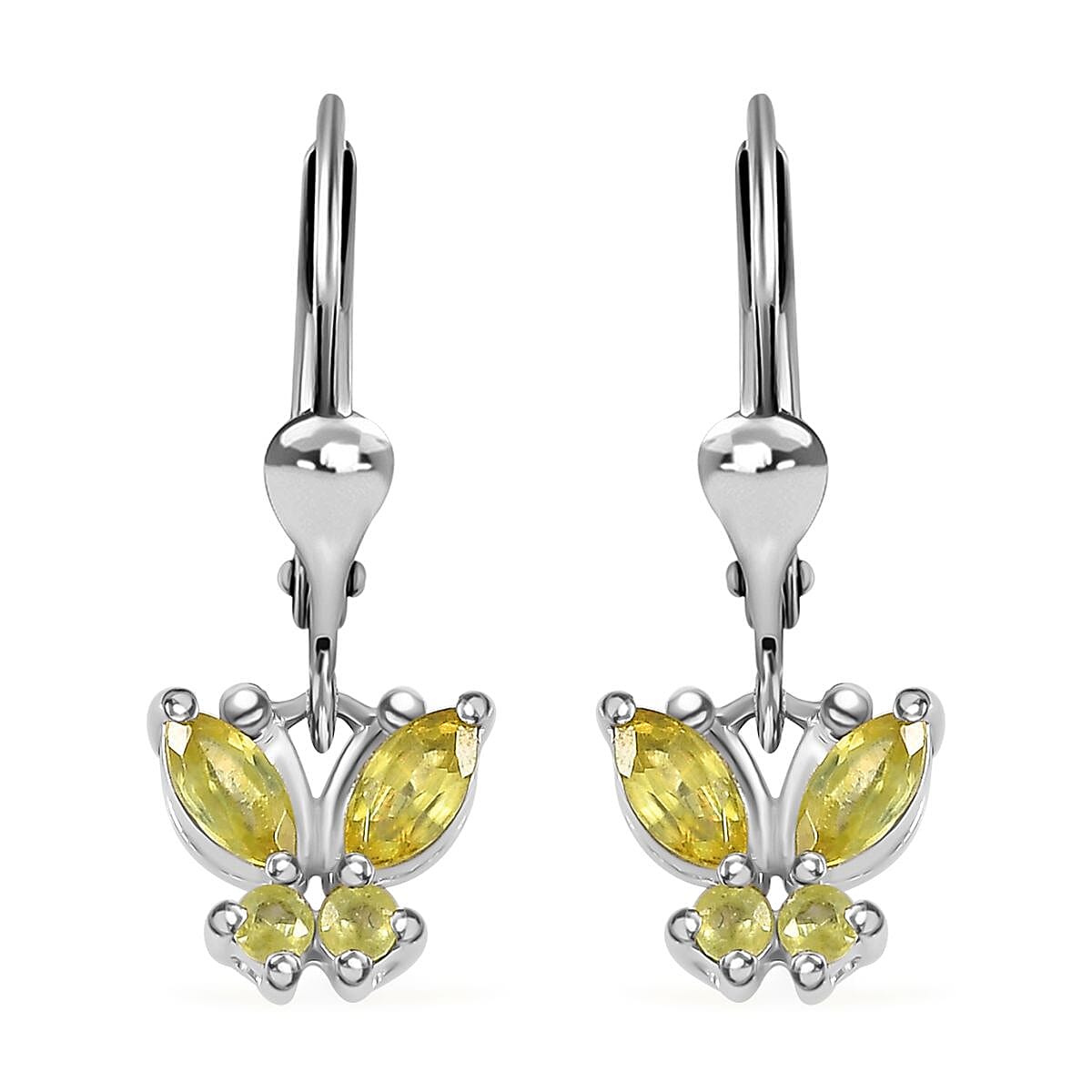 D'Joy Premium Sphene Butterfly Earrings in Rhodium Over Sterling Silver 0.85 ctw