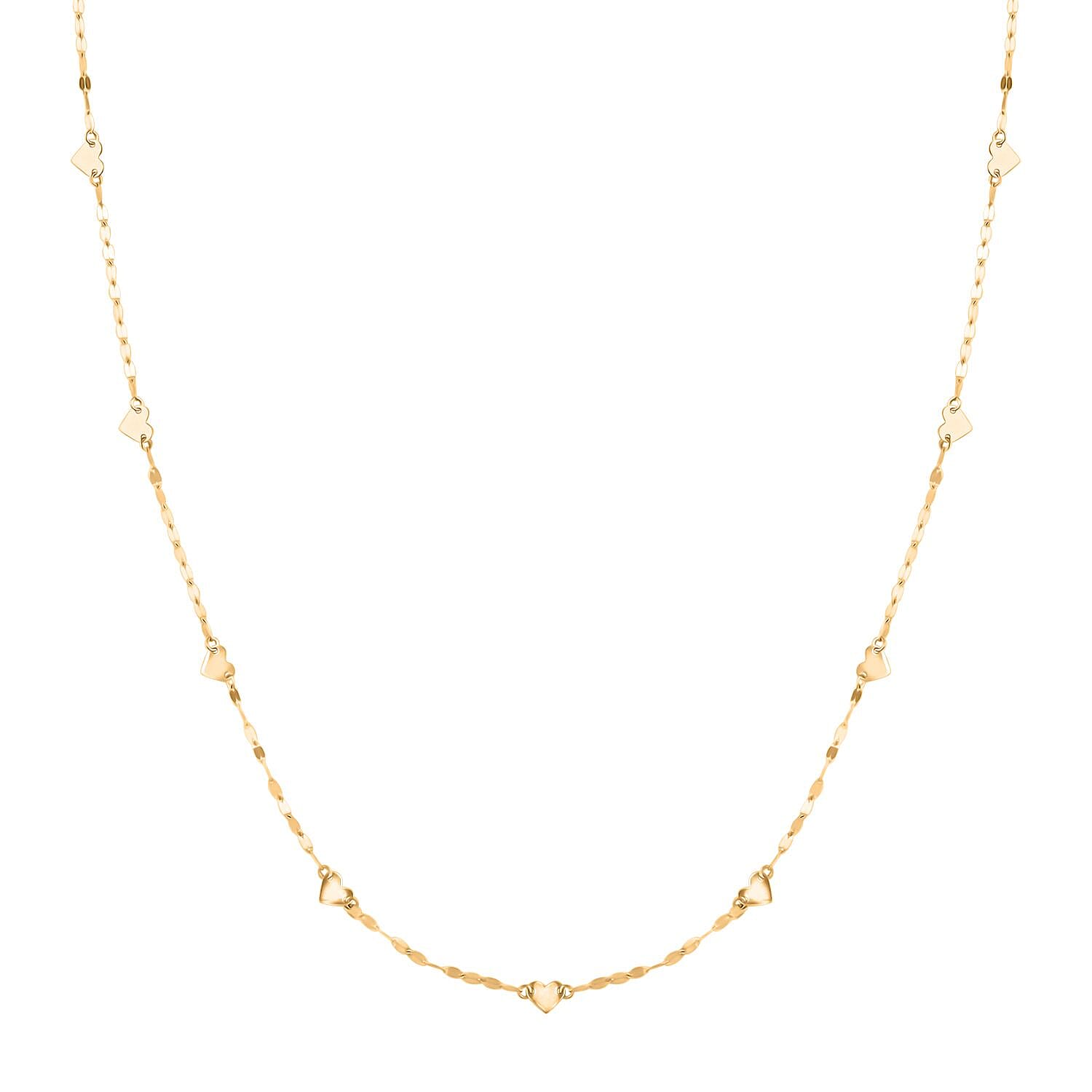 Italian Heart Station Mirror Necklace in 10K Yellow Gold 1.10 Grams 20 Inches