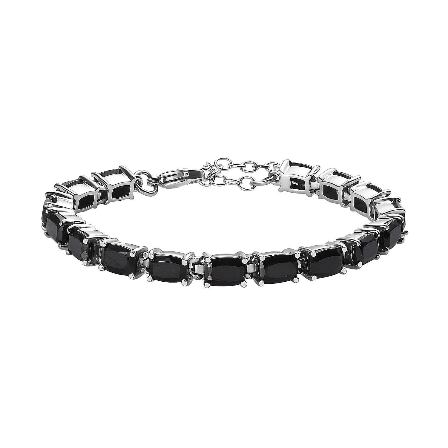 Thai Black Spinel Bracelet in Stainless Steel (6.50-8.0In) 20.65 ctw