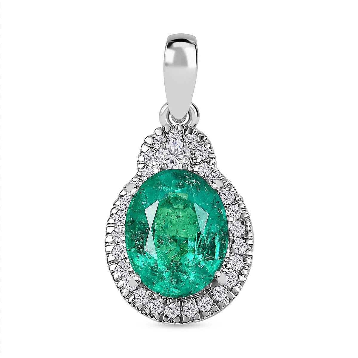 Rhapsody 950 Platinum AAAA Kagem Zambian Emerald and E-F VS2 Diamond Pendant without Chain 3.10 ctw