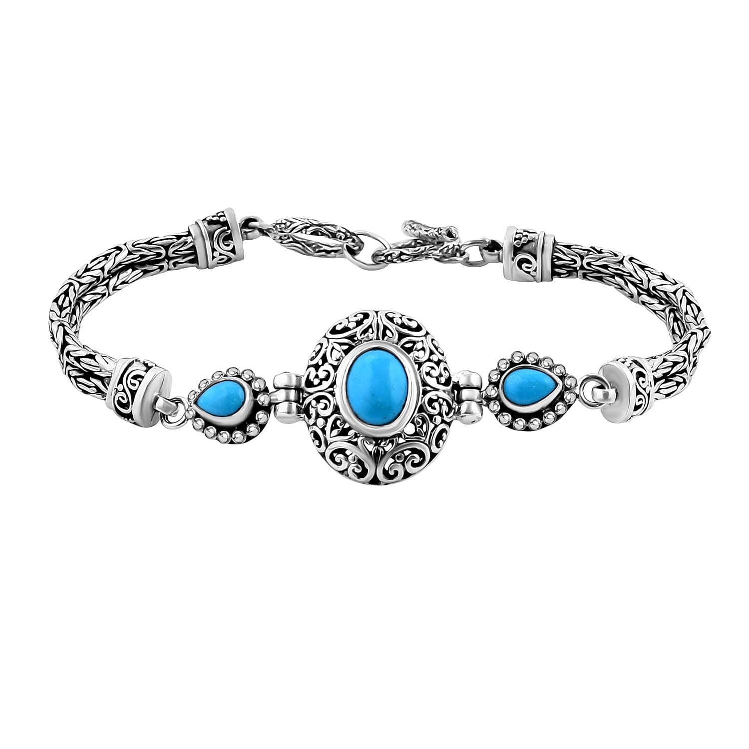 Memorial Day Doorbuster Bali Legacy Sleeping Beauty Turquoise Toogle Clasp Bracelet in Sterling Silver (7.25 In) 3.85 ctw