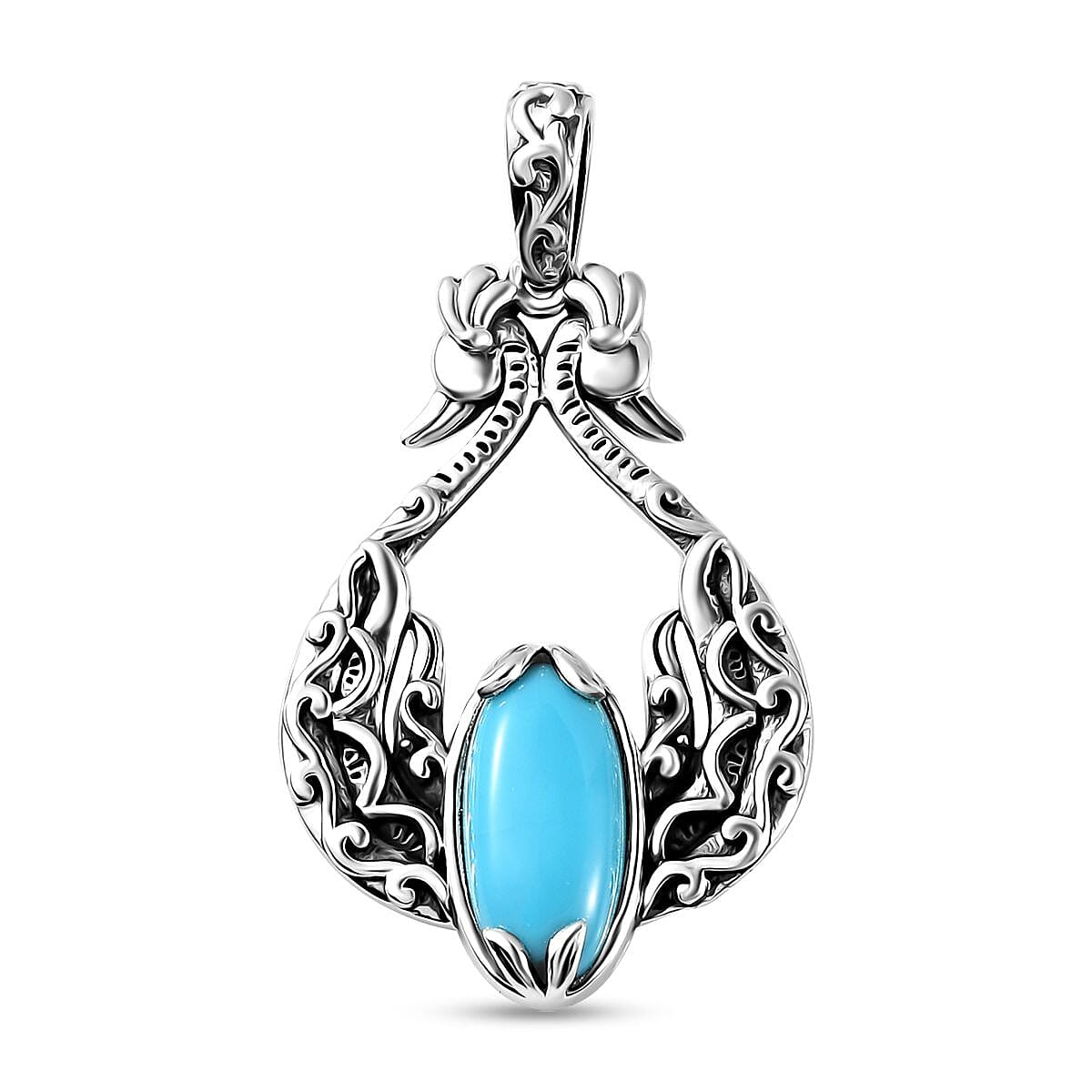 Indian Artistry Sleeping Beauty Turquoise 3.30 ctw Peacock Pendant without Chain in Sterling Silver