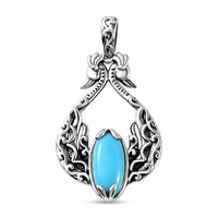 Indian Artistry Sleeping Beauty Turquoise 3.30 ctw Peacock Pendant without Chain in Sterling Silver