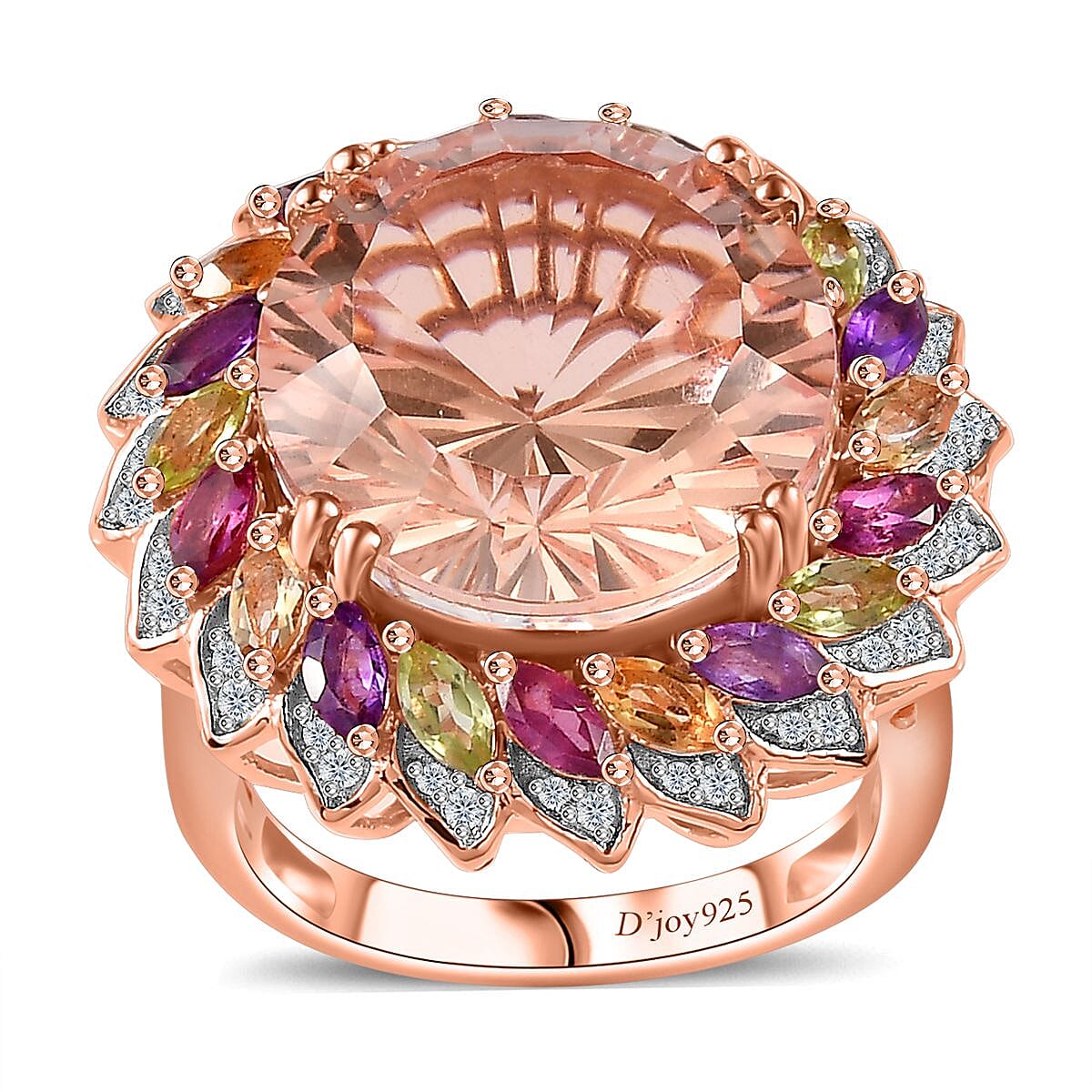 Starburst Cut Morganique Quartz, Multi Gemston Daisy Floral Ring in 18K Vermeil RG Over Sterling Silver (Size 6.0) 13.50 ctw
