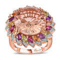 Starburst Cut Morganique Quartz, Multi Gemston Daisy Floral Ring in 18K Vermeil RG Over Sterling Silver (Size 6.0) 13.50 ctw - Sticky add to cart bar