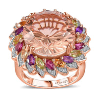 Starburst Cut Morganique Quartz, Multi Gemston Daisy Floral Ring in 18K Vermeil RG Over Sterling Silver (Size 6.0) 13.50 ctw