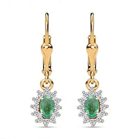 Zambian Emerald and White Zircon Lever Back 0.86 ctw Earrings in Vermeil YG Over Sterling Silver