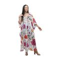Winlar White Floral Microfiber Long Kaftan - One Size Fits Most - Sticky add to cart bar