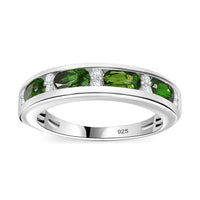 Chrome Diopside and White Zircon 1.10 ctw Ring in Rhodium Over Sterling Silver (Size 10.0)