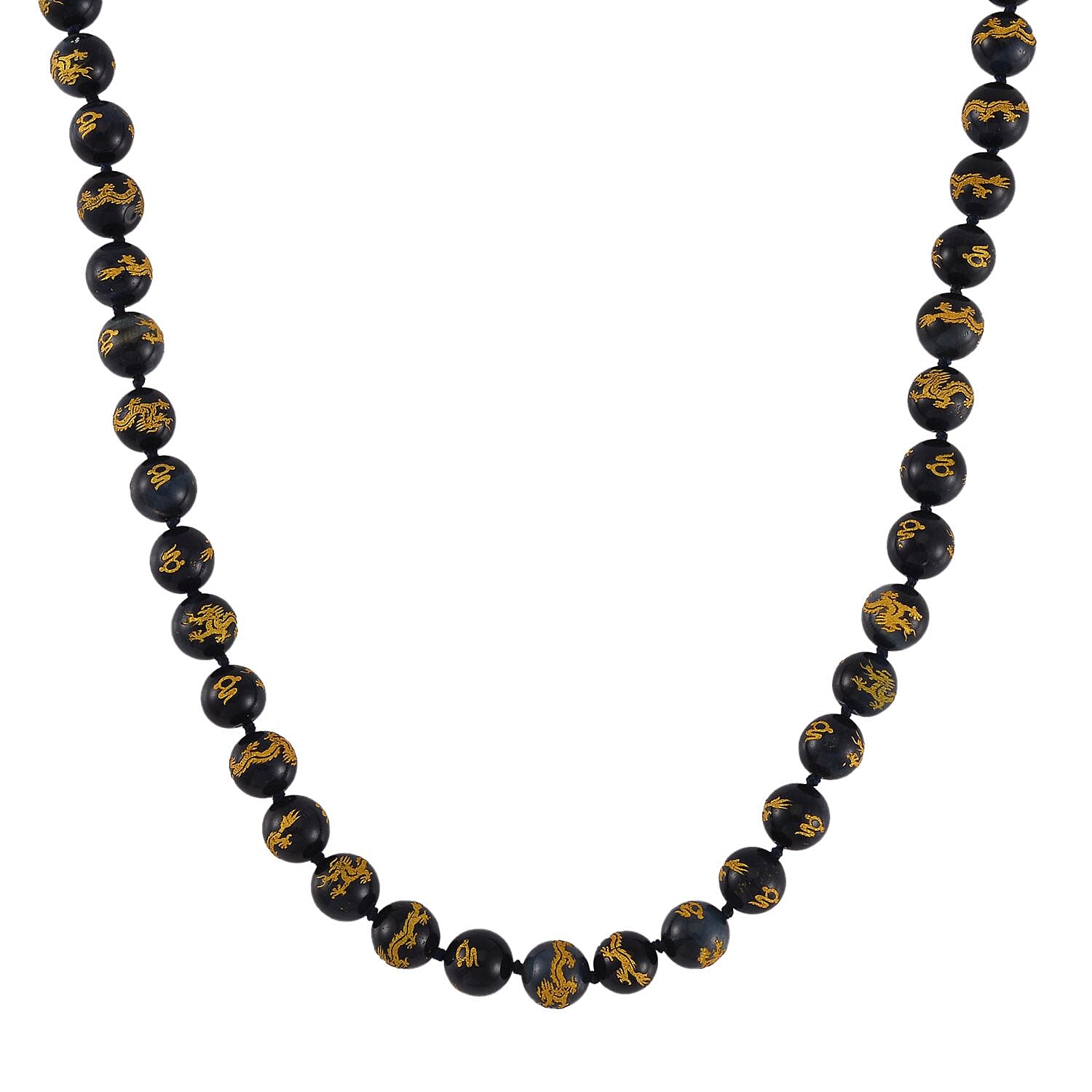 Enhanced Blue Tigers Eye 335.00 ctw Beaded Necklace in Rhodium Over Sterling Silver 20 Inches