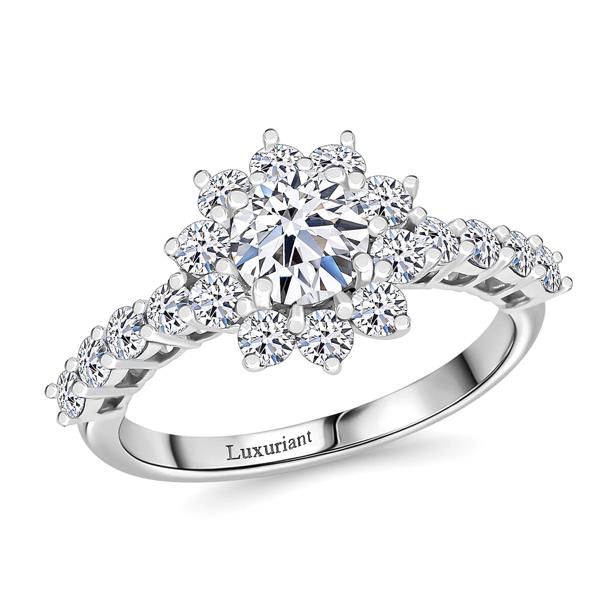 Lab Grown Diamond (VS) Ring in Platinum Over Sterling Silver (Size 6.0) 1.50 ctw