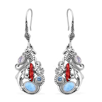 Bali Legacy Larimar and Multi Gemstone Sea Creatures Earrings in Sterling Silver 2.75 ctw