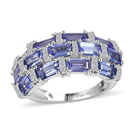 Tanzanite, Moissanite Ring in Platinum Over Sterling Silver (Size 6.0) 3.75 ctw