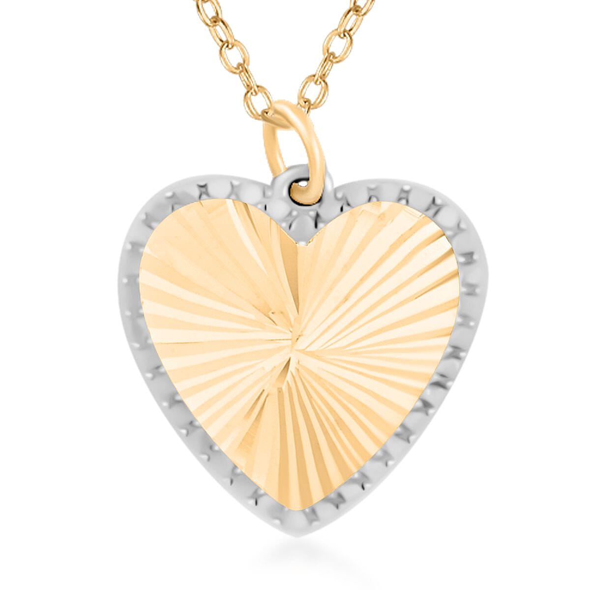 Italian 10K Yellow and White Gold Diamond-Cut Sunburst Heart Necklace 18-20 Inches 1.55 Grams