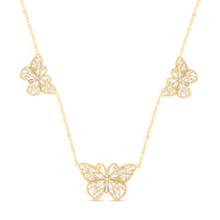 Italian 10K Yellow and White Gold Butterfly Station Necklace 18-20 Inches 2 Grams