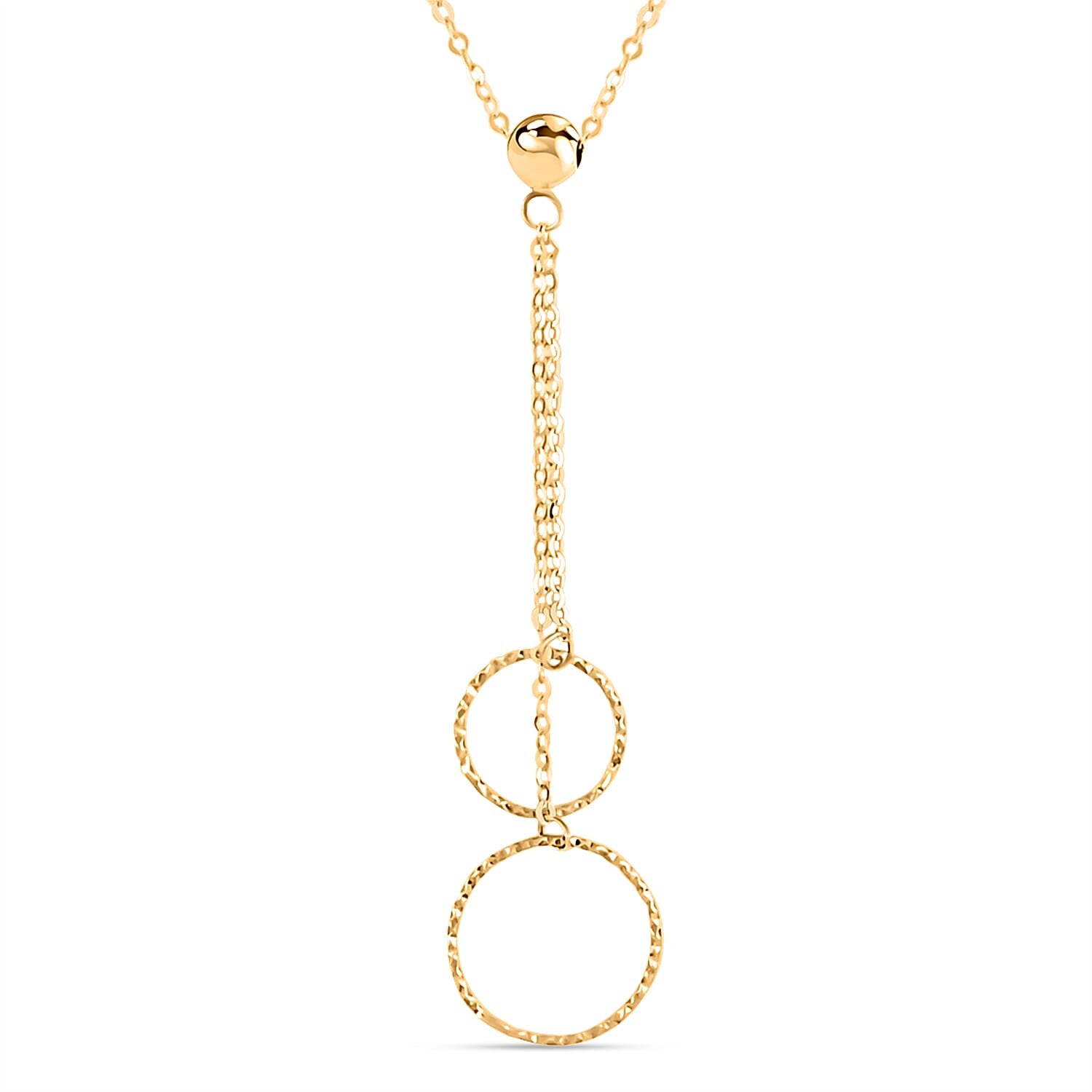Italian 10K Yellow Gold Double Circle Pendant Necklace 18-20 Inches 0.80 Grams