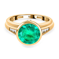 Emeraldine Triplet Quartz and White Zircon  3.49 ctw Ring in 14K YG Over Sterling Silver (Size 9)