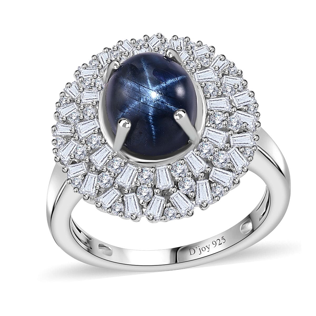 Premium Blue Star Sapphire (DF) and Moissanite Cocktail Ring in Platinum Over Sterling Silver (Size 10.0) 5.80 ctw