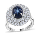 Premium Blue Star Sapphire (DF) and Moissanite Cocktail Ring in Platinum Over Sterling Silver (Size 10.0) 5.80 ctw - Sticky add to cart bar