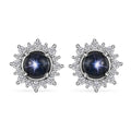 D'Joy Blue Star Sapphire (DF) and White Zircon Sunburst Stud Earrings in Platinum Over Sterling Silver 2.30 ctw - Sticky add to cart bar