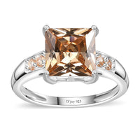 Simulated Champagne Diamond Solitaire Ring in Sterling Silver (Size 10.0) 4.40 ctw