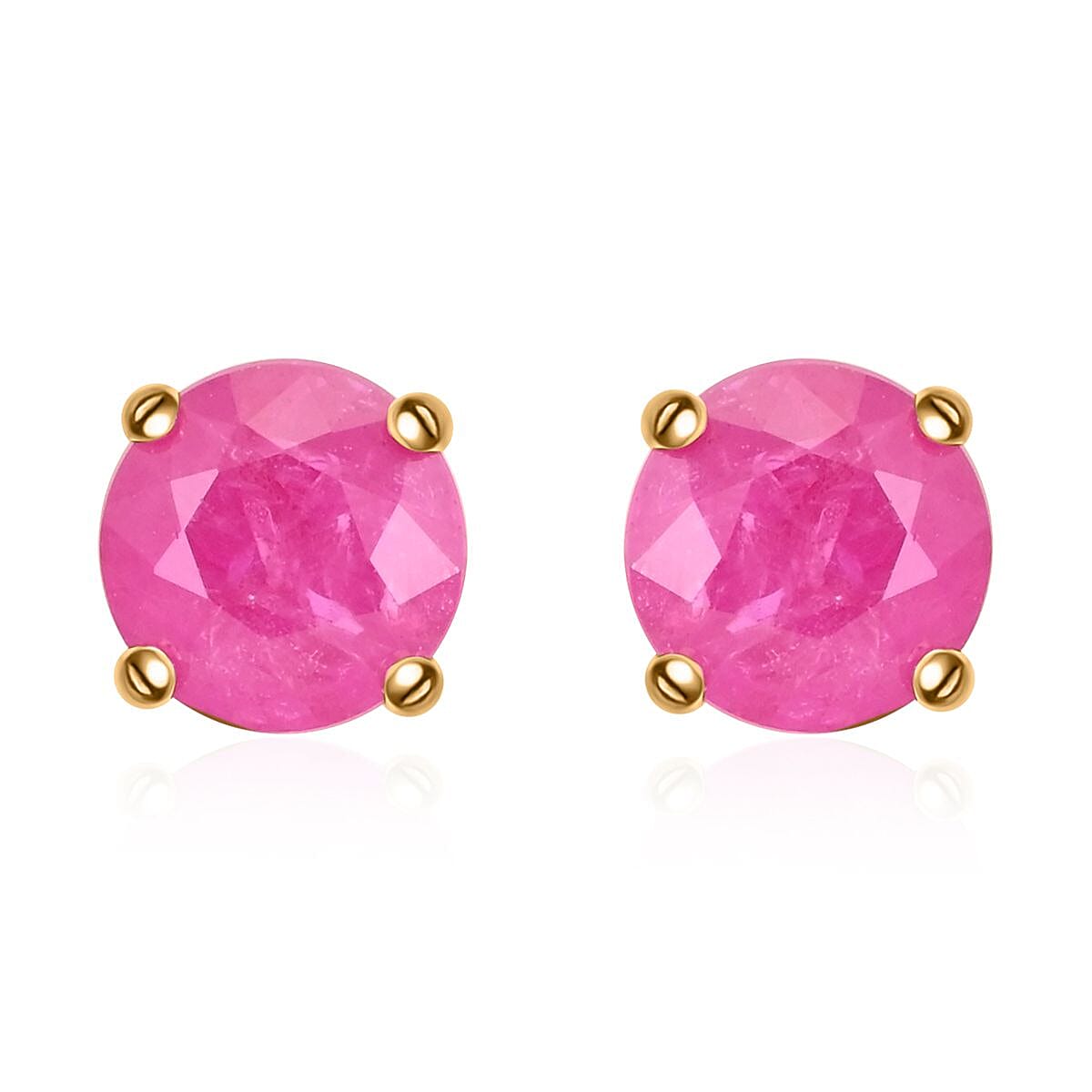 Luxoro 10K Yellow Gold Premium Mozambique Ruby Solitaire Stud Earrings 2.50 ctw