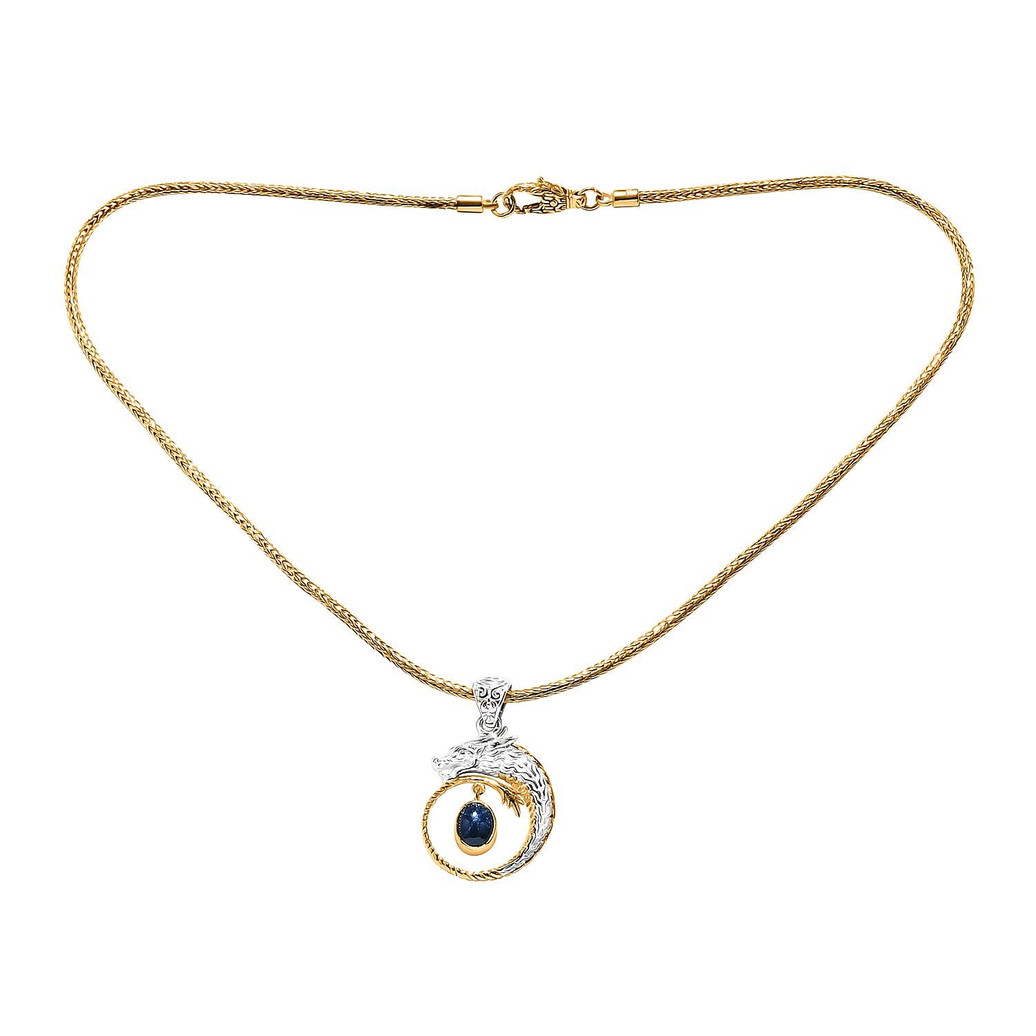 Doorbuster Bali Legacy Blue Star Sapphire (DF) 4.50 ctw Tulang Naga Chain Dragon Necklace 20 Inches in 22K Vermeil Yellow Gold Over and Sterling Silver
